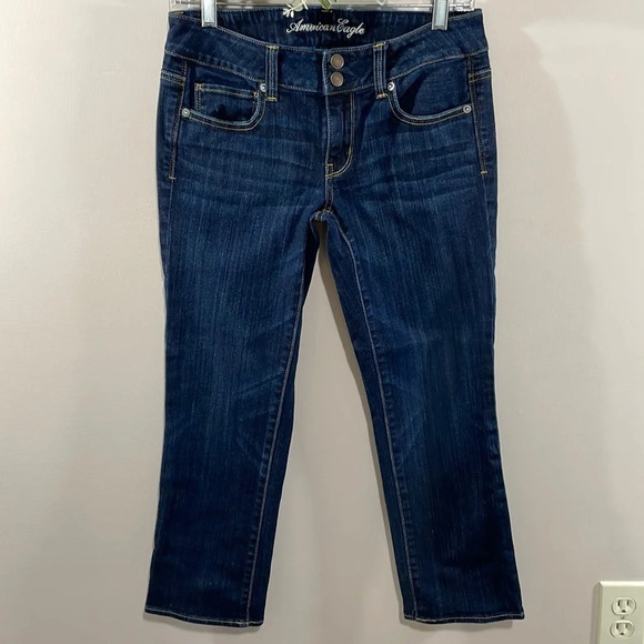 American Eagle Stretch Artist Crop Dark Wash Denim Jeans 6 - Picture 1 of 15